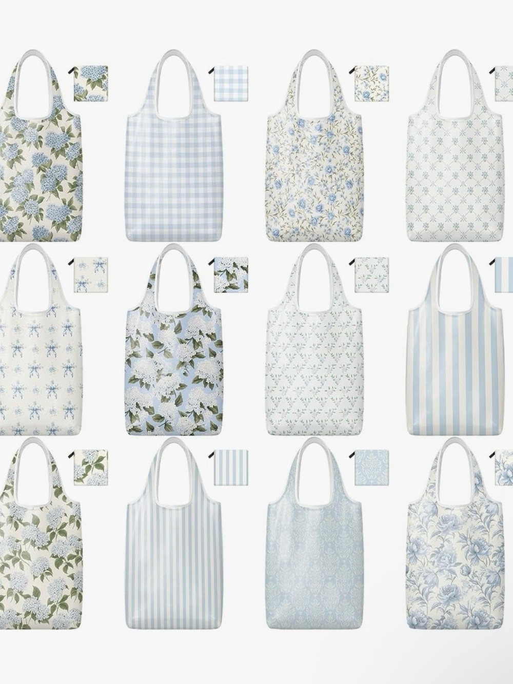 Set of 2 Reusable Floral & Stripe Tote Bag